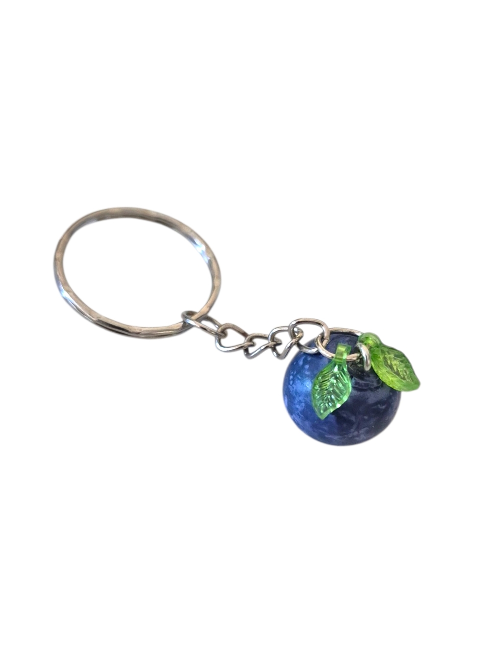 Sweet Blueberry Keychain with Green Leaf Charms ☆ Cute Food Keyholder Accessory